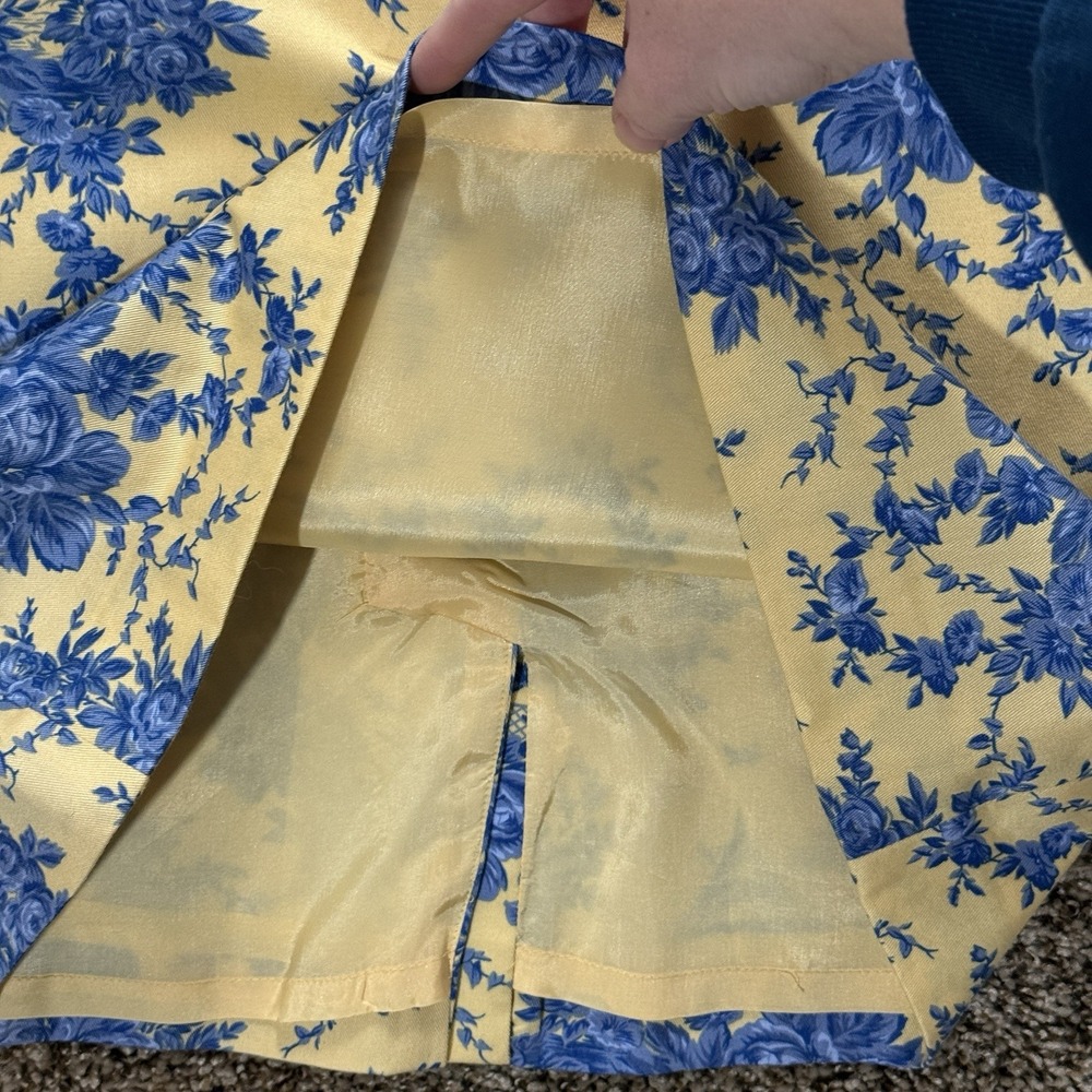 Talbots Petites Size 2 Yellow Blue Toile‎ Print Shift Dress Cotton V-Neck Floral - Picture 3 of 12